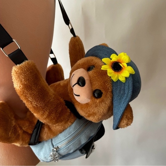 Delia’s Dolls Kill Teddy Bear With Sunflower Hat Denim Backpack RARE
